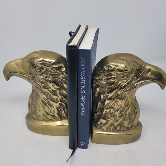 Eagle Head PAIR VTG Bookend or Brass Door Stopper Heavy "MadMen" 1950's Federal